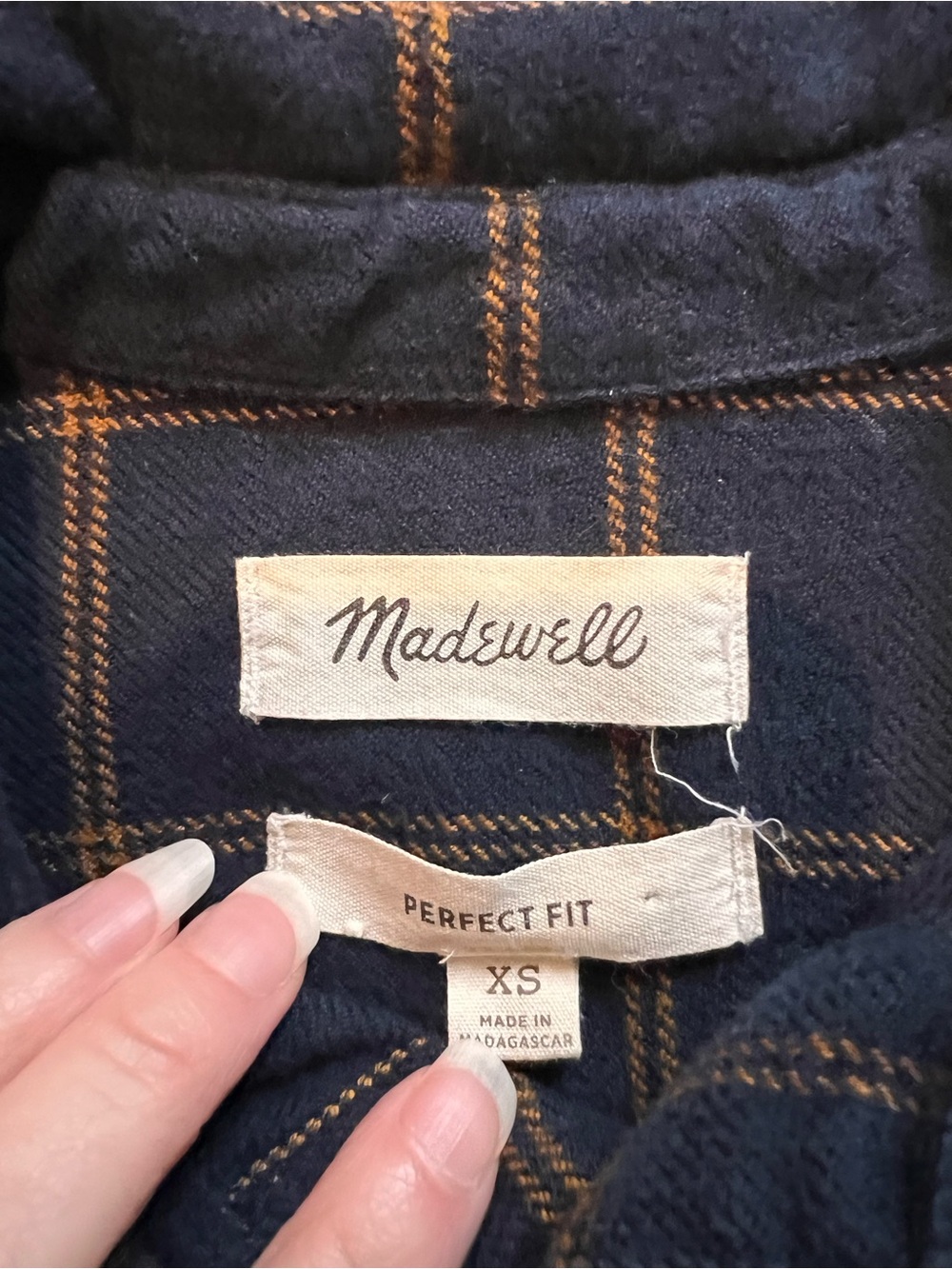 Madewell Navy & Tan Windowpane Plaid Button-Down Shirt - Picture 2 of 5